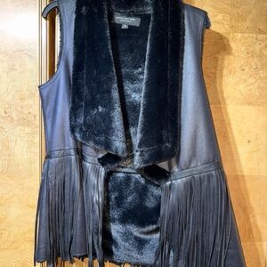 Elegant Black Faux Fur Vest with Fringe